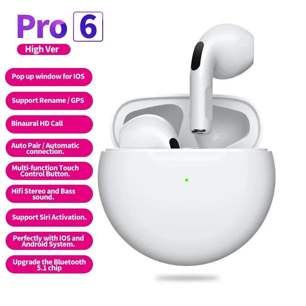 Air Pro 6 TWS Wireless Headphones with Mic Fone Bluetooth Earphones Sport Running Headset for Apple iPhone Xiaomi Pro6 Earbuds