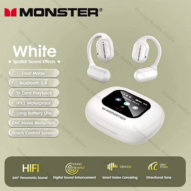 Monster Smart Touch Screen Wireless Headset OWS Bluetooth 5.4 Earphones IPX5 Sport Headphone TF Card Cellphone-free Playback MP3