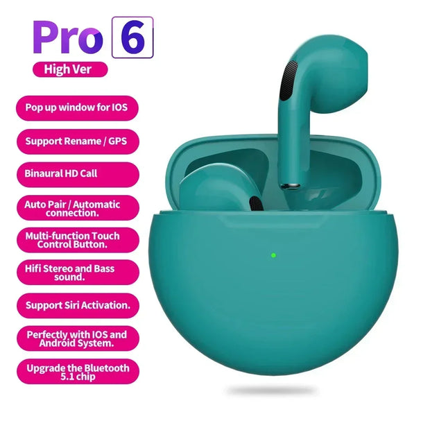 Air Pro 6 TWS Wireless Headphones with Mic Fone Bluetooth Earphones Sport Running Headset for Apple iPhone Xiaomi Pro6 Earbuds