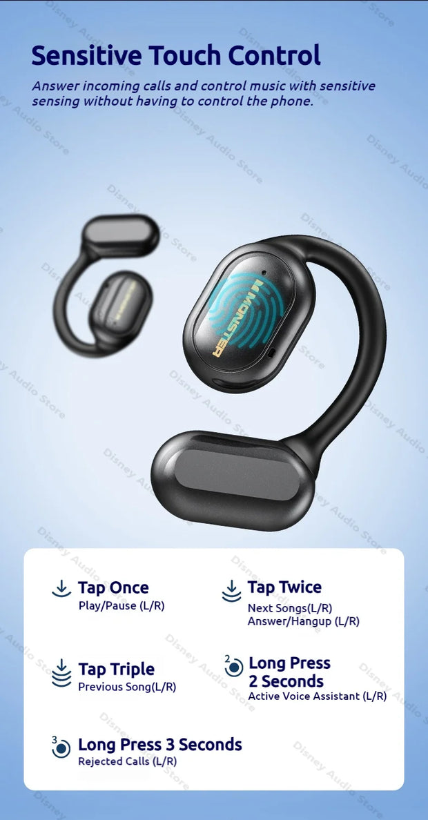 Monster Smart Touch Screen Wireless Headset OWS Bluetooth 5.4 Earphones IPX5 Sport Headphone TF Card Cellphone-free Playback MP3