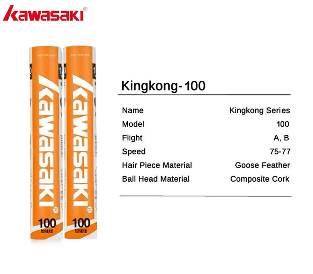 Kawasaki King Kong 100/500 Feather Shuttlecock Badminton For Clubs & Training Racquet Sports Speed 76 77 Durable Badminton Ball