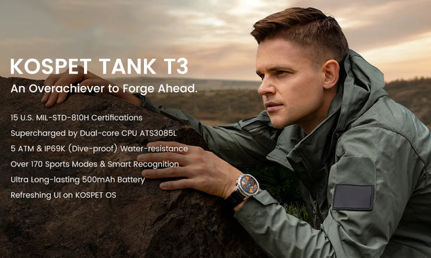 2024 NEW KOSPET TANK T3 Smartwatch For Men Smart watches Women Rugged Military Digital Electronic Bluetooth Waterproof Watch