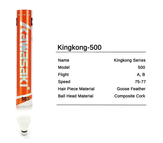 Kawasaki King Kong 100/500 Feather Shuttlecock Badminton For Clubs & Training Racquet Sports Speed 76 77 Durable Badminton Ball