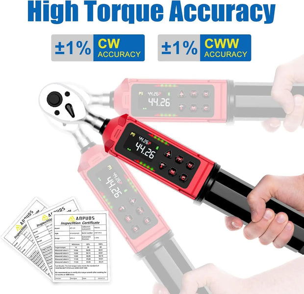 1/4" 3/8" 1/2" Digital Torque Wrench Screwdriver Set, 11Pcs Electronic Torque Wrench Screwdriver Set, 0.8-53.1 In.lb, 0.66-44.29