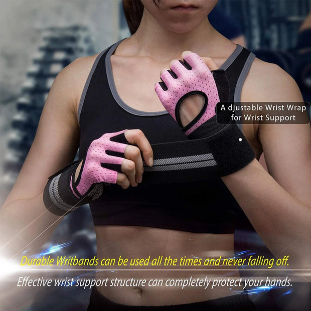 1Pair Half Finger Gym Fitness Gloves with Wrist Wrap Support for Men Women Crossfit Workout Power Weight Lifting Equipment