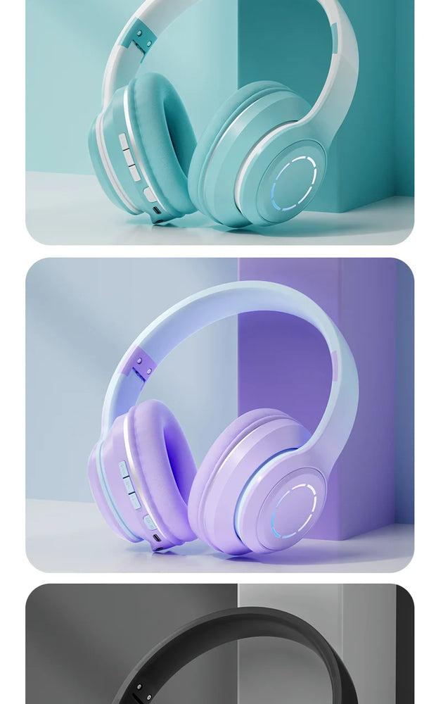 New Wireless Headphones Bluetooth 5.2 High Fidelity Stereo Sports Headset Foldable Music Game Earphone Microphone Gradient Color