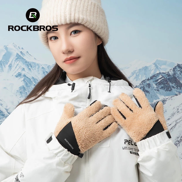 ROCKBROS Winter Cycling Gloves Windproof Thermal Warm Fleece Gloves Heat Insulated Gloves Men Women Outdoor Sports Skiing Gloves