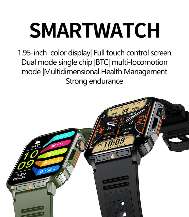 2024 Outdoor Military Smart Watch Men Health Monitor AI Bluetooth Call Fitness Sport Waterproof Smartwatch for Women Android IOS