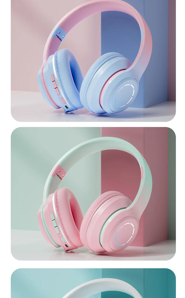 New Wireless Headphones Bluetooth 5.2 High Fidelity Stereo Sports Headset Foldable Music Game Earphone Microphone Gradient Color