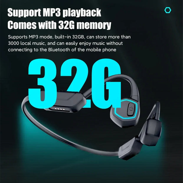 Real Bone Conduction Swimming Headphones Sports Bluetooth Earphone IPX8 Waterproof Wireless Headset 32GB MP3 Player HIFI Earbuds