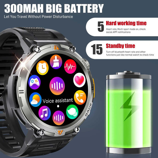 EIGIIS KE3 Bluetooth Call Smart Watch Men Full Touch Screen Health Monitor Clock With Flashlight Men SmartWatch For IOS Android