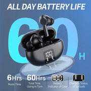 Wireless Earphone Bluetooth 5.3 Headphone 60H Playback LED Power Display Ear Buds Mic Noise Cancellation Stereo Sound Earphones