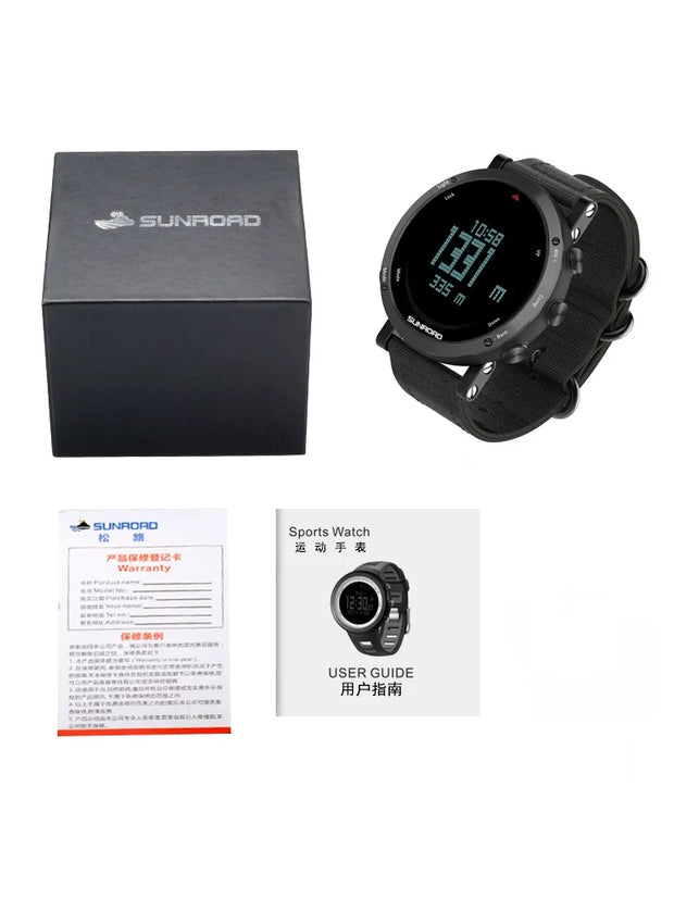 SUNROAD ESSENTIA Adventure Outdoor Digital Sports Watch 5ATM Waterproof+Stopwatch+Altimeter+Barometer+Compass+Pedometer Clock