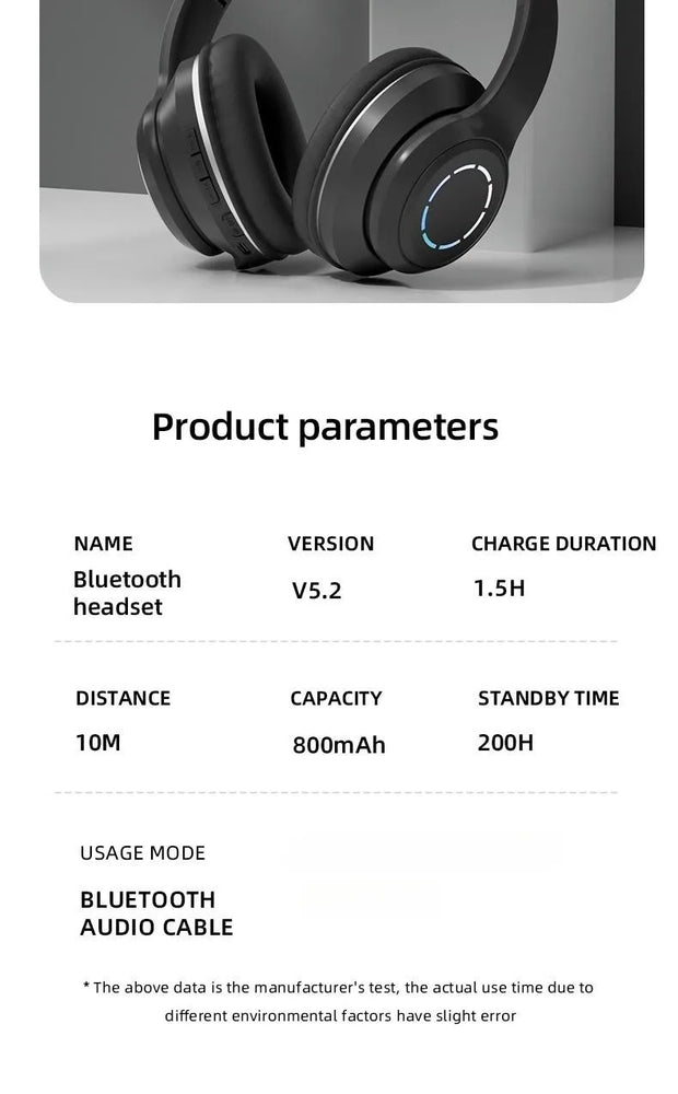 New Wireless Headphones Bluetooth 5.2 High Fidelity Stereo Sports Headset Foldable Music Game Earphone Microphone Gradient Color