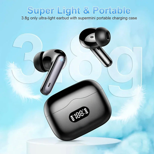 UYUXIO Wireless Earphone 40dB Noise Cancelling Bluetooth 5.3 Headphone ENC with LED Display HD TWS Earbuds Transparency Mode