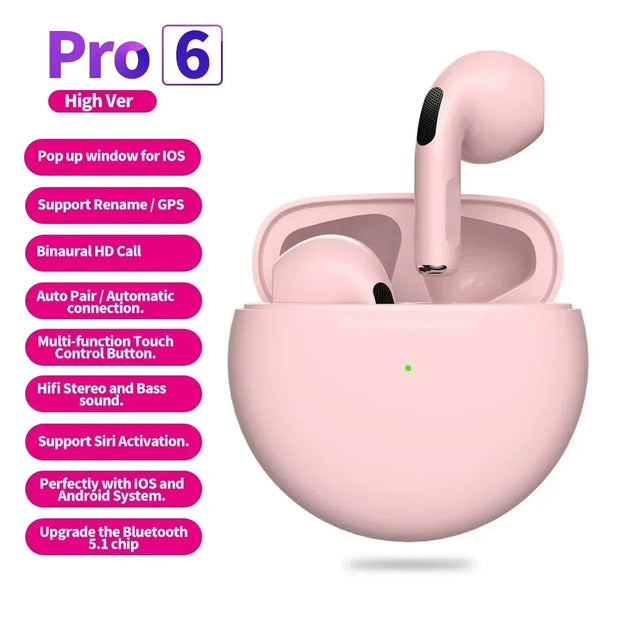 Air Pro 6 TWS Wireless Headphones with Mic Fone Bluetooth Earphones Sport Running Headset for Apple iPhone Xiaomi Pro6 Earbuds