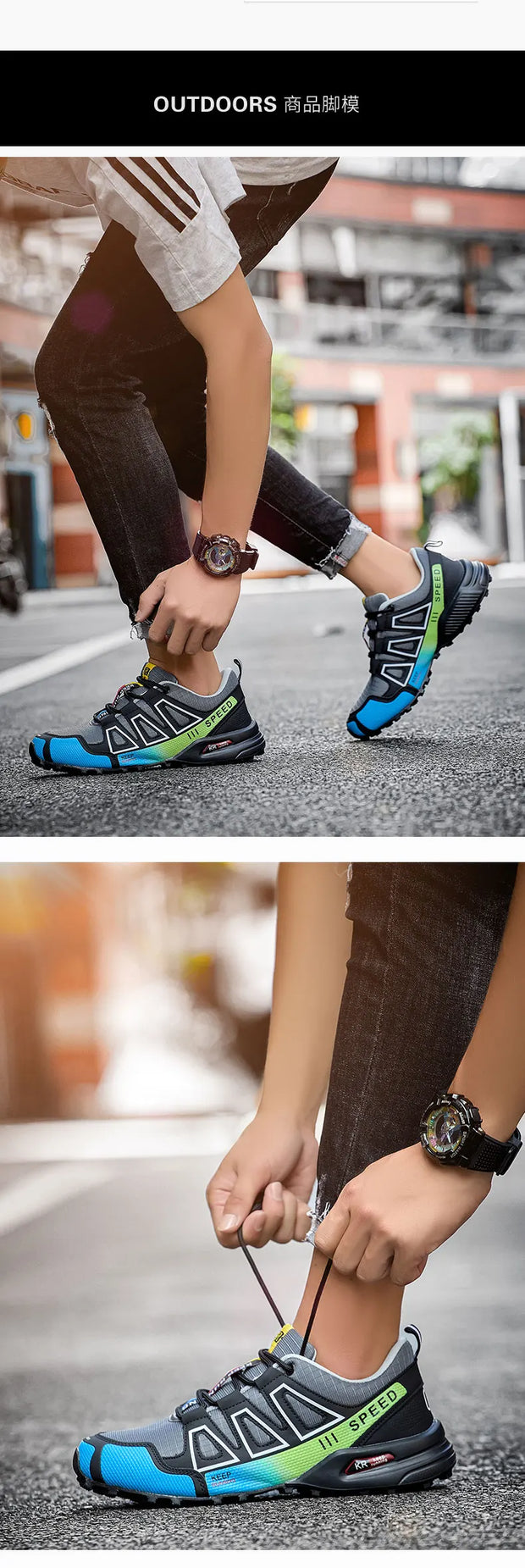 2024 New Men Hiking Shoes Outdoor Trail Running Shoes Mesh Breathable Hiking Training Shoes Large Size 39-47 Casual Sports Shoes