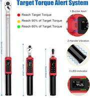 1/4" 3/8" 1/2" Digital Torque Wrench Screwdriver Set, 11Pcs Electronic Torque Wrench Screwdriver Set, 0.8-53.1 In.lb, 0.66-44.29