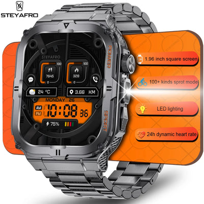 men's smartwatch, Bluetooth call tracker, military sports waterproof watch, digital fitness tracker smartwatch, LED flashlight