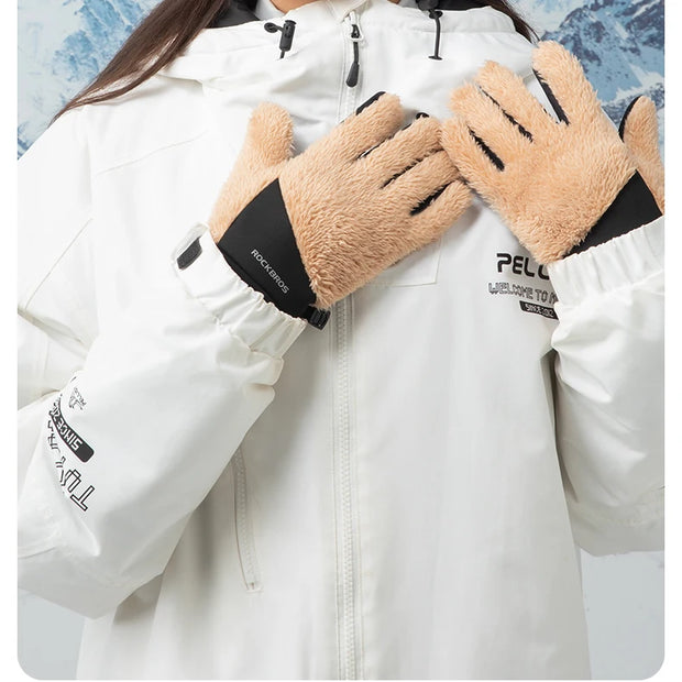 ROCKBROS Winter Cycling Gloves Windproof Thermal Warm Fleece Gloves Heat Insulated Gloves Men Women Outdoor Sports Skiing Gloves