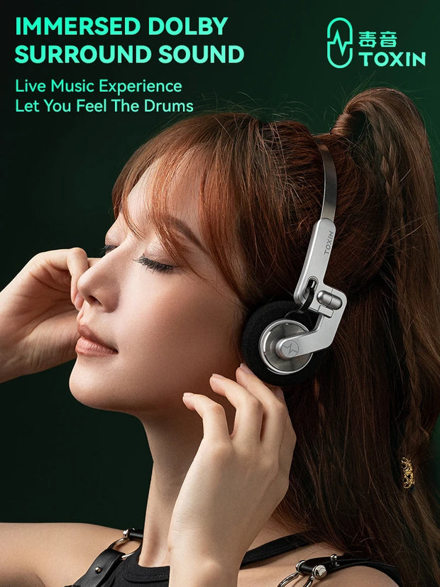 TOXIN ANC Wireless Headphones Bluetooth 5.4 Hi-Res Audio Over Ear Headset 43dB Hybrid Active Noise Cancellation Earphones