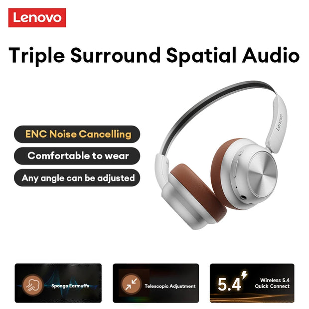 Choice Lenovo Th66 Wireless Bluetooth 5.4 Headphones HD Lossless Sound Movie Mode Headset Trendy Accessories Earbuds New