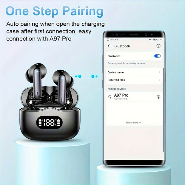 UYUXIO Wireless Earphone 40dB Noise Cancelling Bluetooth 5.3 Headphone ENC with LED Display HD TWS Earbuds Transparency Mode