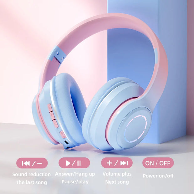 New Wireless Headphones Bluetooth 5.2 High Fidelity Stereo Sports Headset Foldable Music Game Earphone Microphone Gradient Color