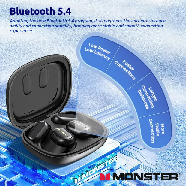 Monster Smart Touch Screen Wireless Headset OWS Bluetooth 5.4 Earphones IPX5 Sport Headphone TF Card Cellphone-free Playback MP3