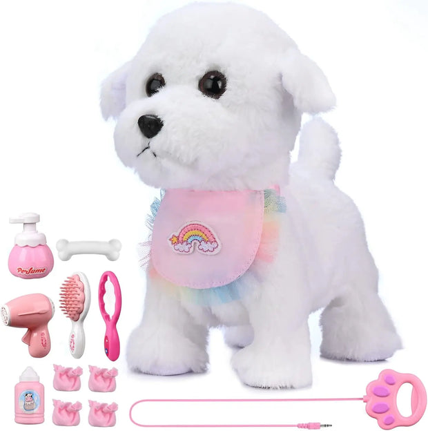 Plush Puppy Electronic Interactive Toy for Kid Shake Tail Pretend Dress Up Stuffed Dog Walking Barking Toy Dog with Leash