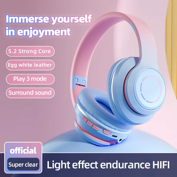 New Wireless Headphones Bluetooth 5.2 High Fidelity Stereo Sports Headset Foldable Music Game Earphone Microphone Gradient Color