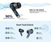 UYUXIO Wireless Earphone 40dB Noise Cancelling Bluetooth 5.3 Headphone ENC with LED Display HD TWS Earbuds Transparency Mode