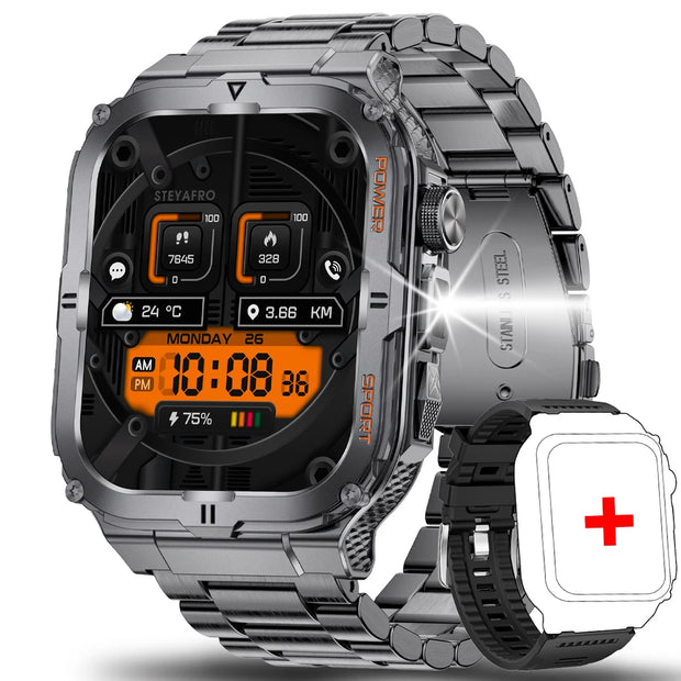 men's smartwatch, Bluetooth call tracker, military sports waterproof watch, digital fitness tracker smartwatch, LED flashlight