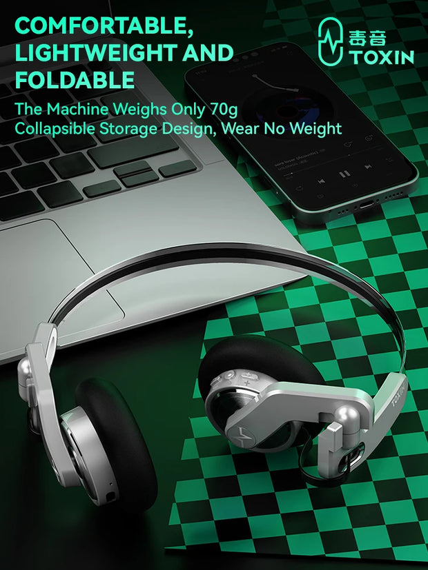 TOXIN ANC Wireless Headphones Bluetooth 5.4 Hi-Res Audio Over Ear Headset 43dB Hybrid Active Noise Cancellation Earphones