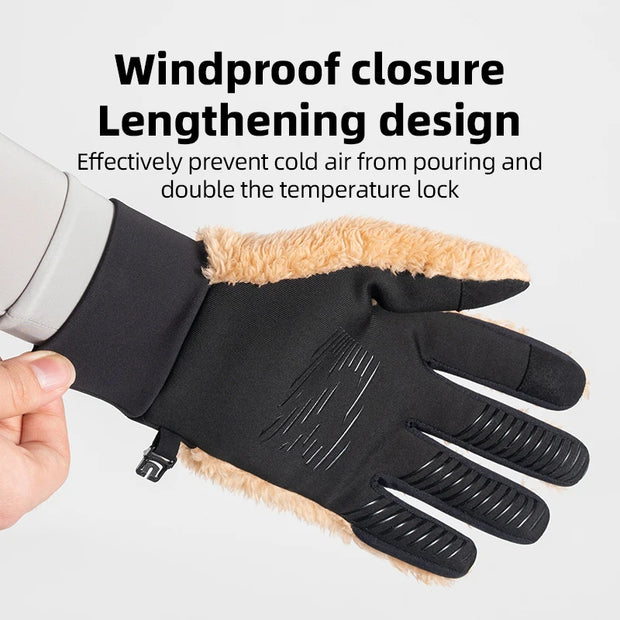 ROCKBROS Winter Cycling Gloves Windproof Thermal Warm Fleece Gloves Heat Insulated Gloves Men Women Outdoor Sports Skiing Gloves