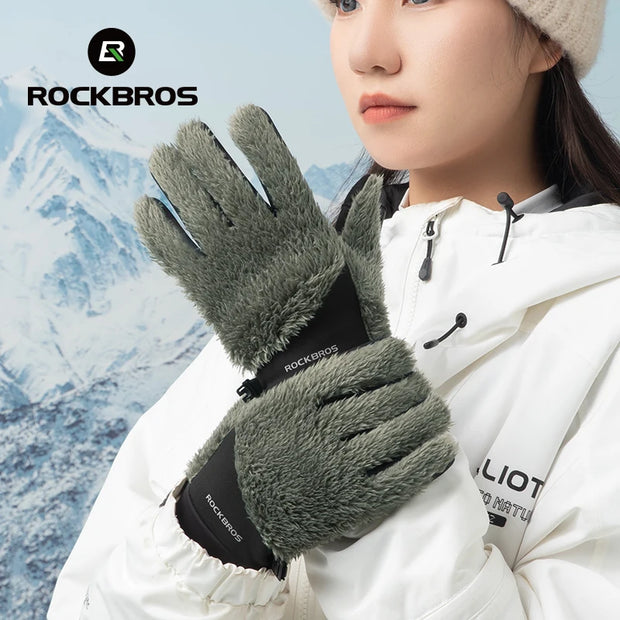 ROCKBROS Winter Cycling Gloves Windproof Thermal Warm Fleece Gloves Heat Insulated Gloves Men Women Outdoor Sports Skiing Gloves