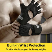 1Pair Half Finger Gym Fitness Gloves with Wrist Wrap Support for Men Women Crossfit Workout Power Weight Lifting Equipment