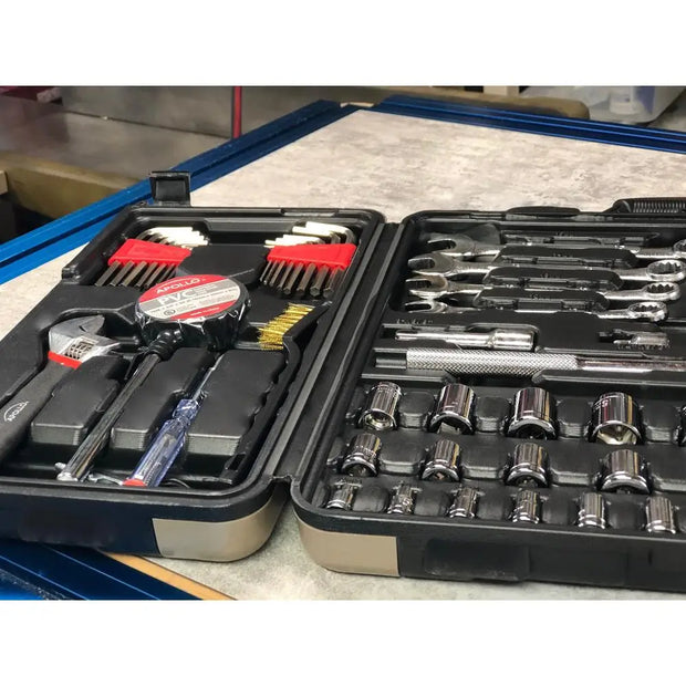 101-Piece Mechanics Tool Set SAE and Metric Socket Kit Wrenches Pliers Wire Brush Tire Gauge Hex Keys Bit Driver Sparkplug Tool