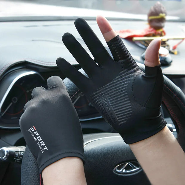 Ice Silk Half-finger Cycling Gloves for Men and Women Outdoor Sports Fitness Driving Fishing High-elastic Comfortable Sunscreen