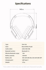 QCY H3 Pro ANC Wireless Headphone 50dB Noise Canceling Hi-Res Spatial Audio Earphone with LDAC Bluetooth 5.4 Over Ear Headset