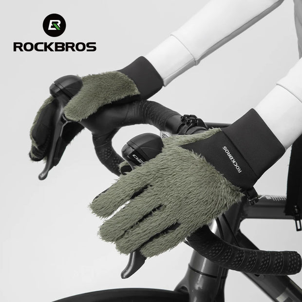 ROCKBROS Winter Cycling Gloves Windproof Thermal Warm Fleece Gloves Heat Insulated Gloves Men Women Outdoor Sports Skiing Gloves