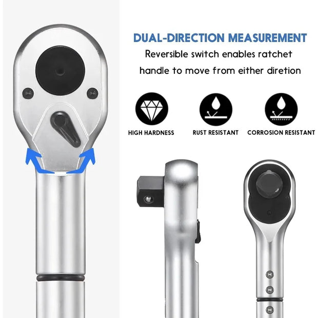 1-Inch Drive Click Torque Wrench, Dual-Scale Adjustable Torque Wrench Set with a Hex Key 200-1000ft.lb / 271-1356.7Nm