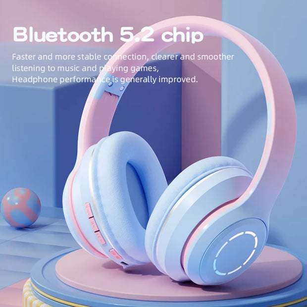 New Wireless Headphones Bluetooth 5.2 High Fidelity Stereo Sports Headset Foldable Music Game Earphone Microphone Gradient Color